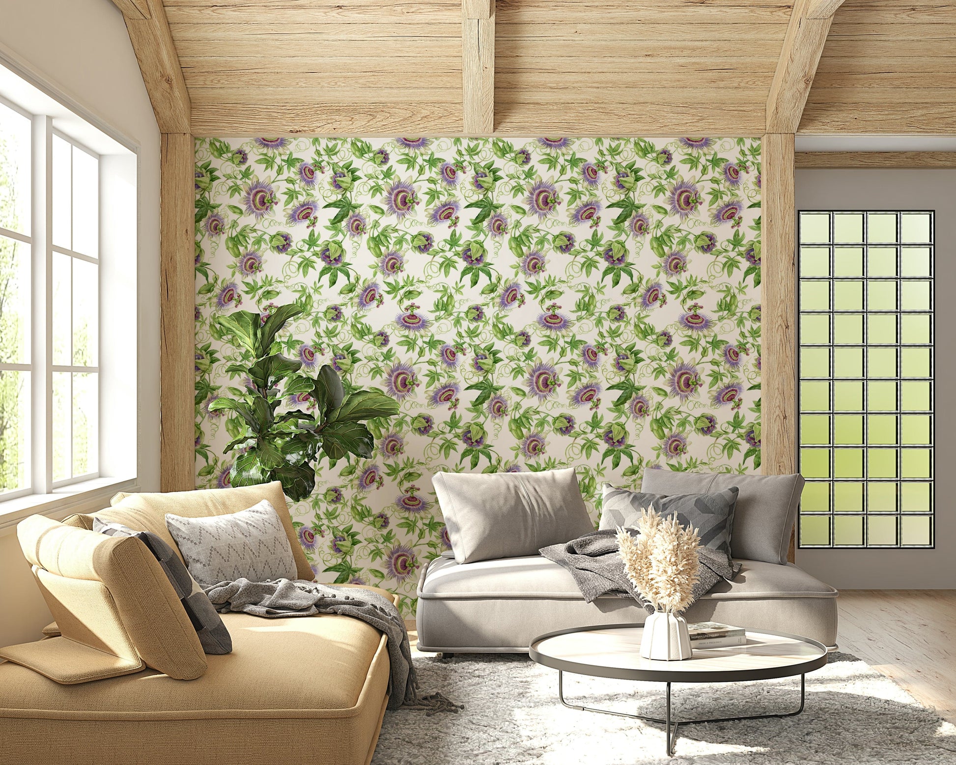 Exotic Passionflower Dream mural vibrant floral pattern.