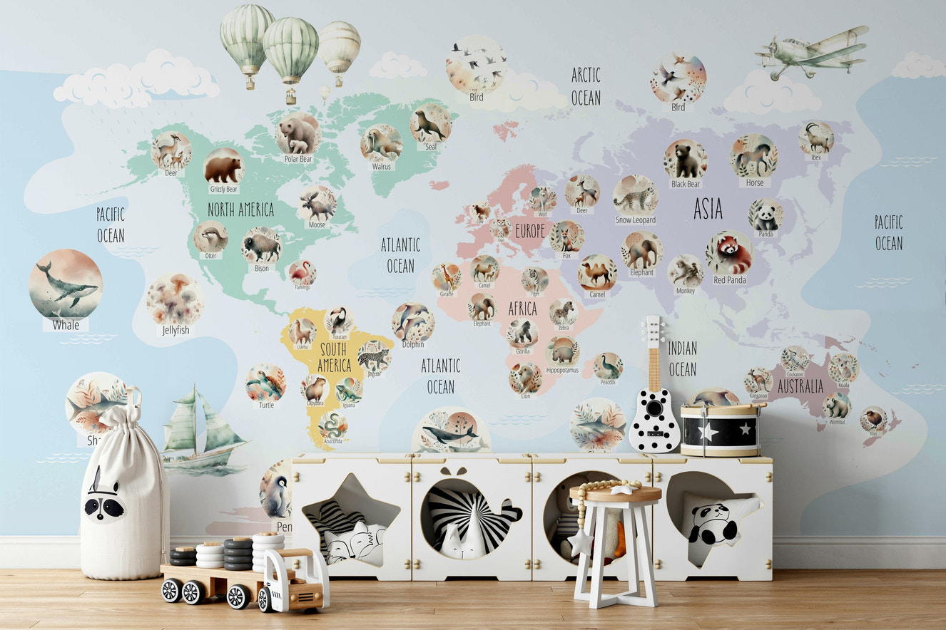 Pastel Wildlife peaceful wall covering
