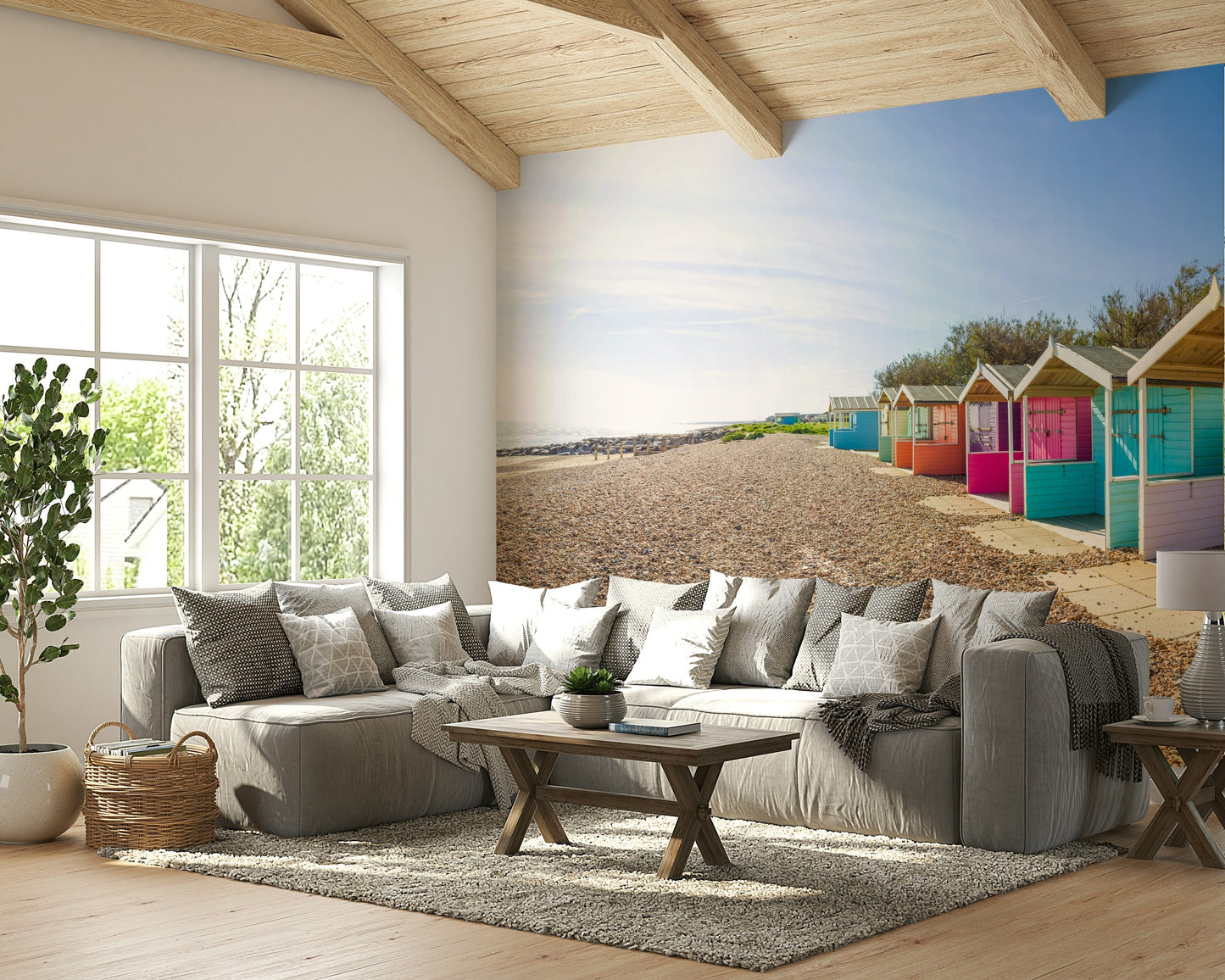 A beautiful wide-angle wall mural of the shore.

