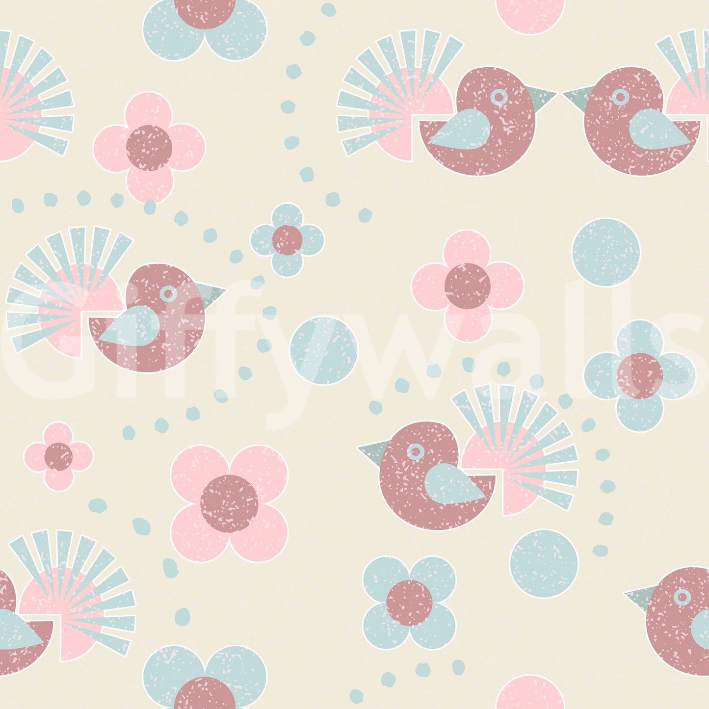 Sweet Birdies and Blooms in pasteltones Wallpaper⁠