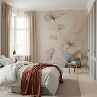 Romantic mural with watercolor-inspired pastel blossoms creating a soft, ethereal ambiance.