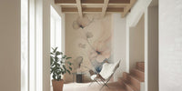 Floral wall mural showcasing delicate pastel petals drifting through a light, dreamlike haze.