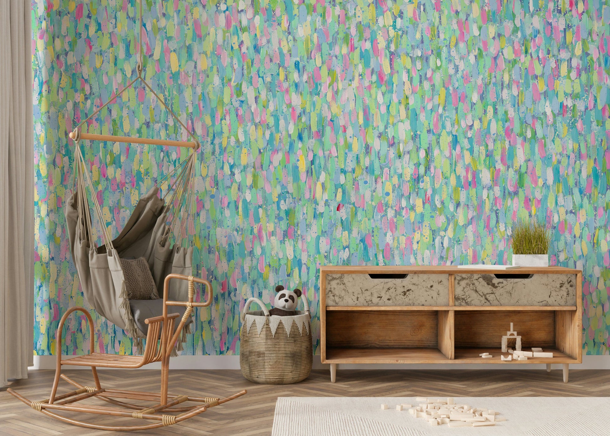 A contemplative fluid art wallpaper mural for a feature wall.

