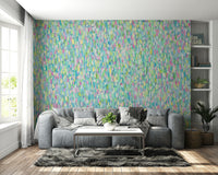 An artistic vibrant color mural on minimalist wallpaper.

