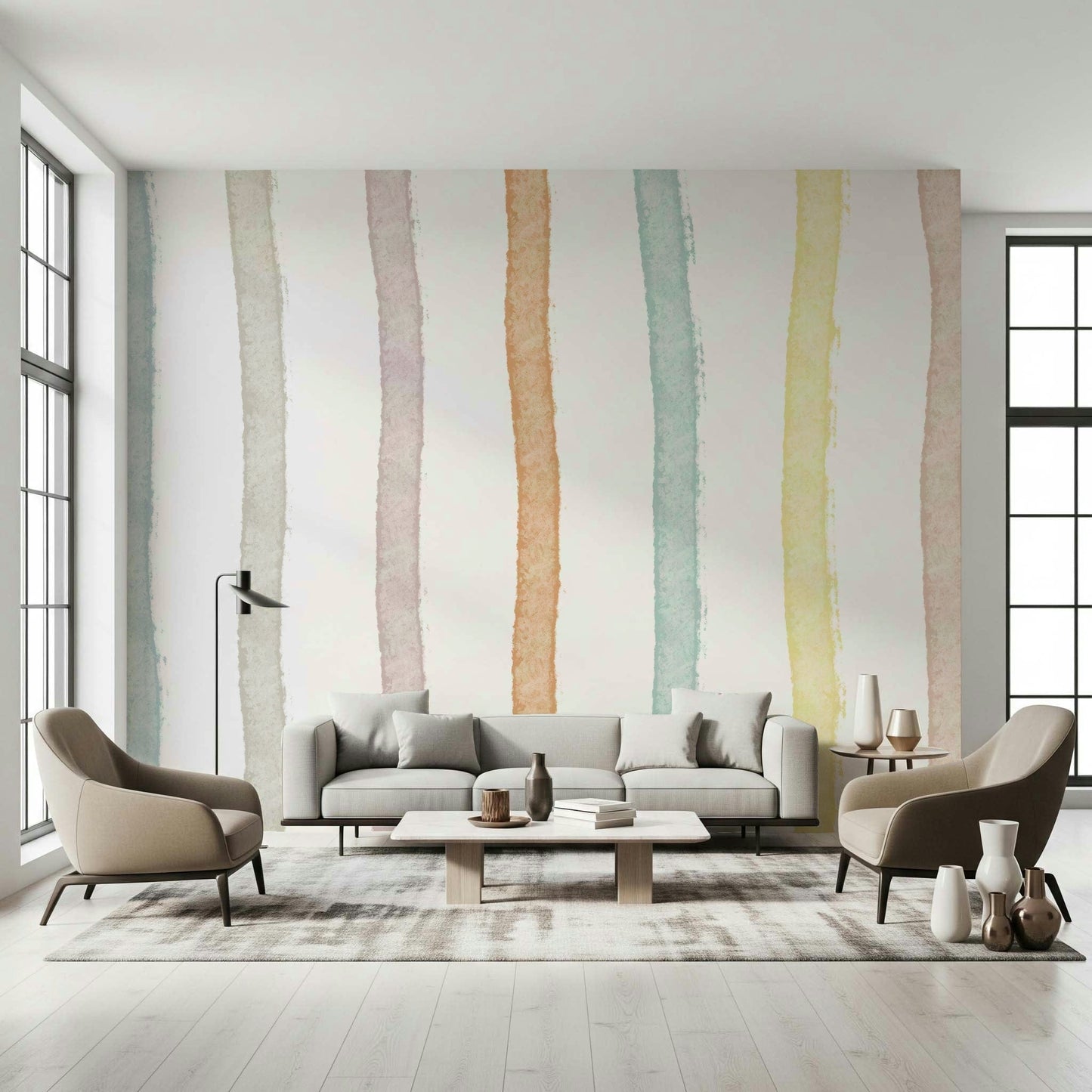 An artistic soft focus mural on minimalist wallpaper.