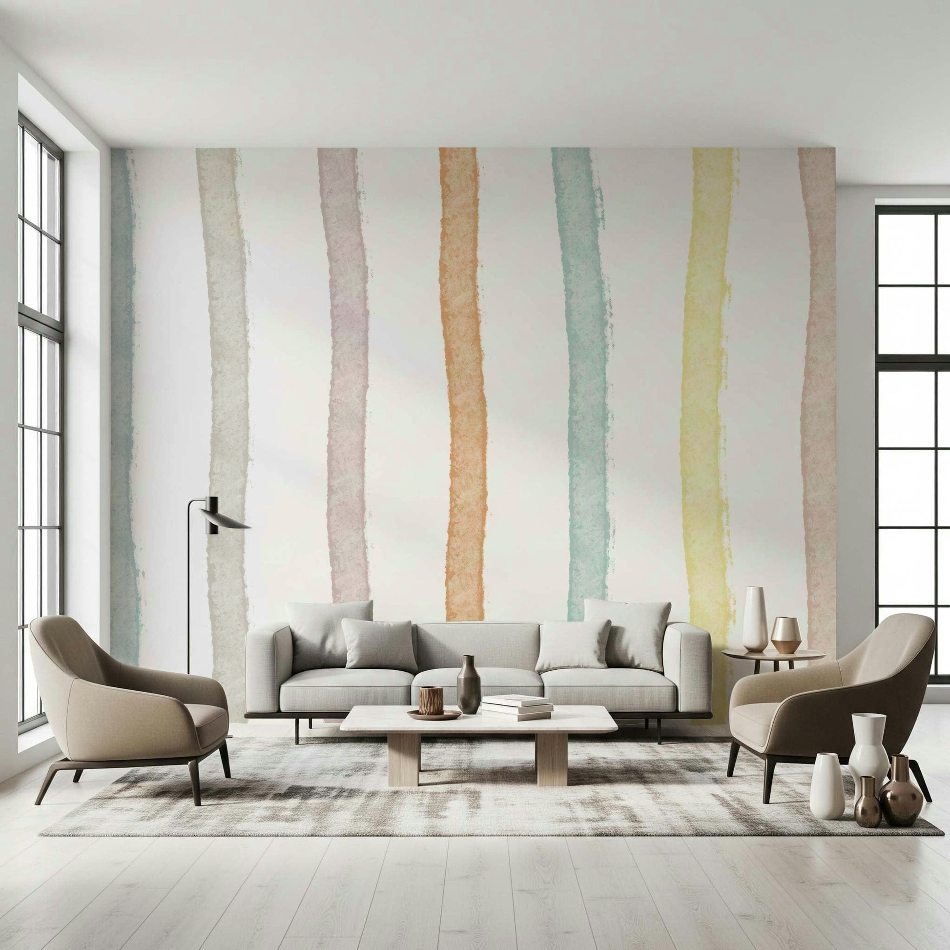 An artistic soft focus mural on minimalist wallpaper.