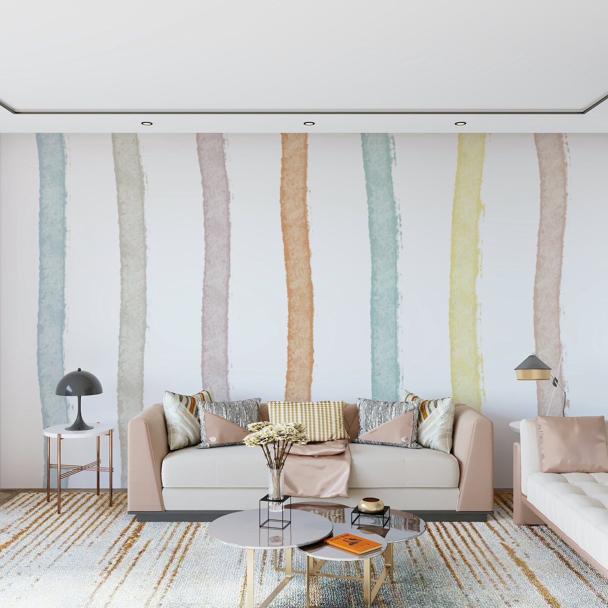 A beautiful soft pastel brushstroke wallpaper mural for a modern home.