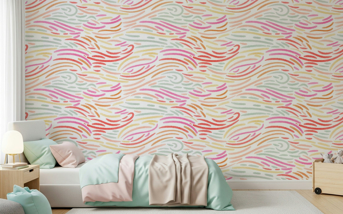 Dynamic colorful streak wall mural, Candy Pastel Strokes, modern graphic product.