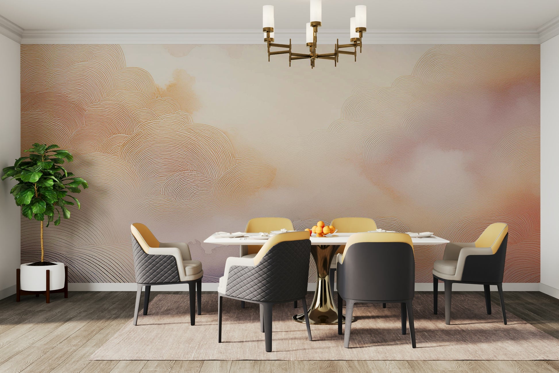 Pastel Cloud Dreamscape Wall Mural paired with light wood flooring in a studio.