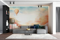 Pastel Cloudscape Bliss Wall Mural displayed in a light-filled conservatory or sunroom.