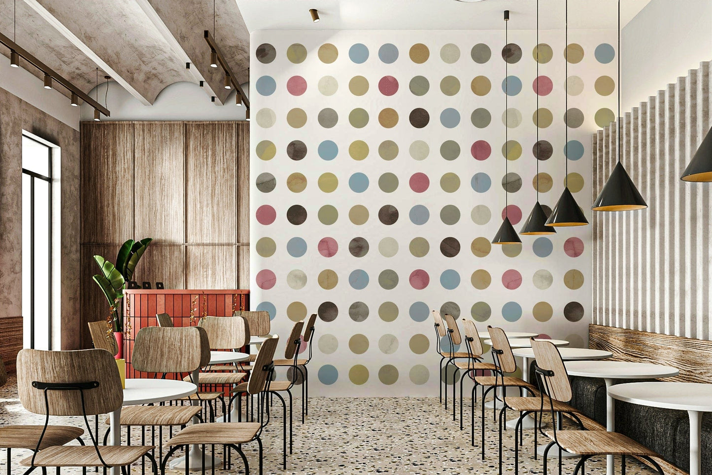 Decorative mural featuring delicate pastel dots in calming winter shades.