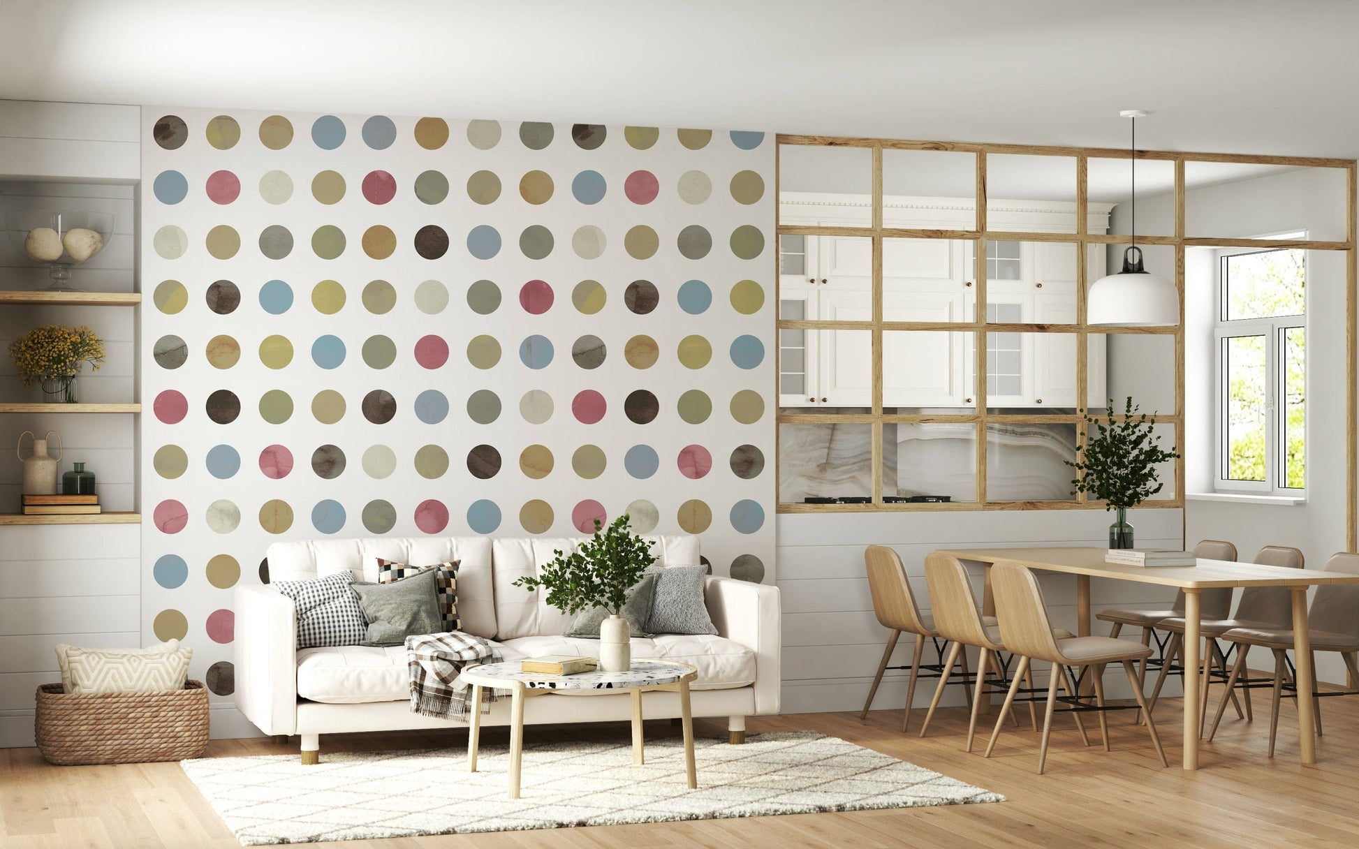 Winter Pastel Dot Delight Wall Mural — gentle dot pattern in muted winter pastels.