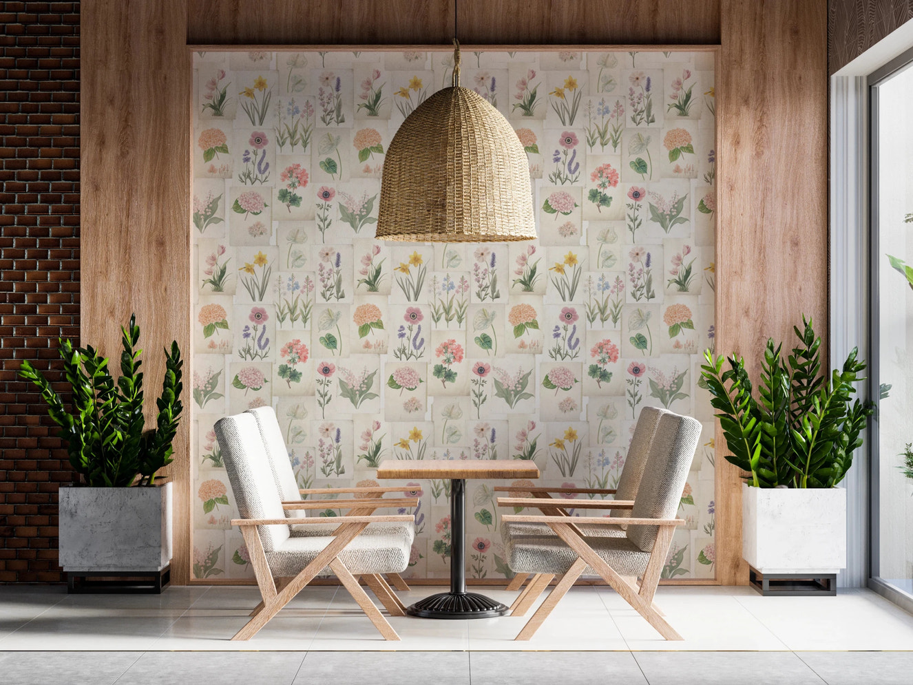 Pastel Floral Botanical Collage Wallpaper⁠