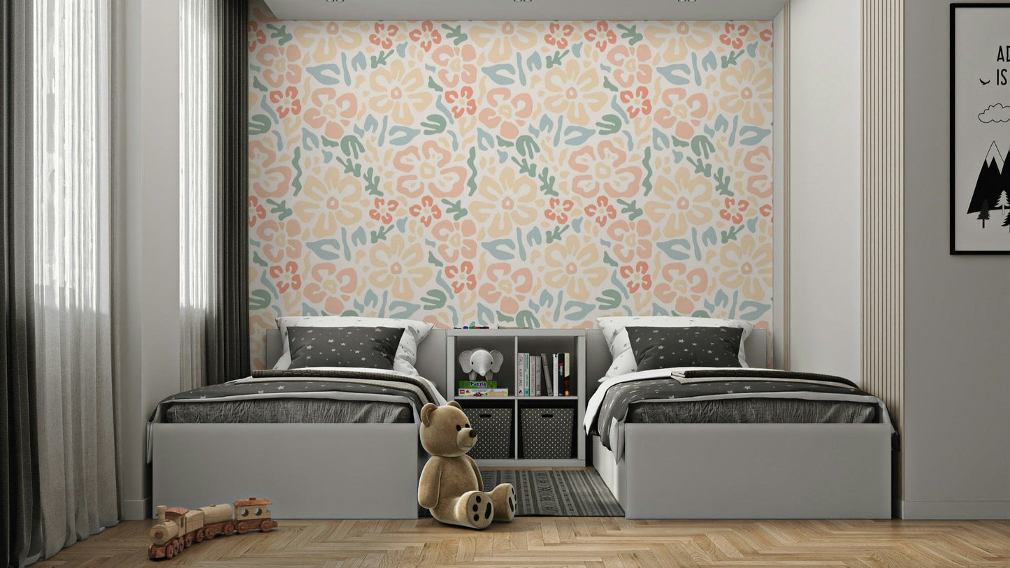 cute summer flowers wallpaper for a child's room

