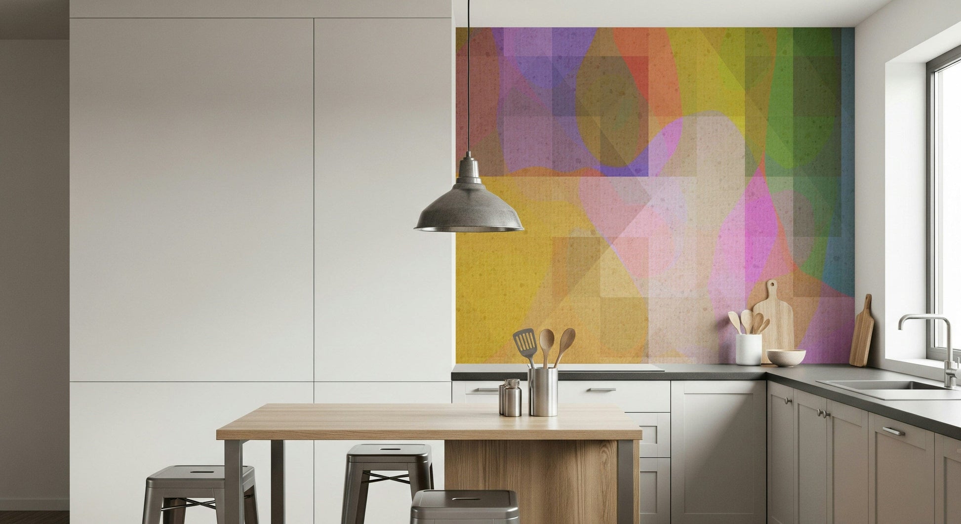 Soft, blended geometric patterns creating a modern minimalist wallpaper with a textured feel.