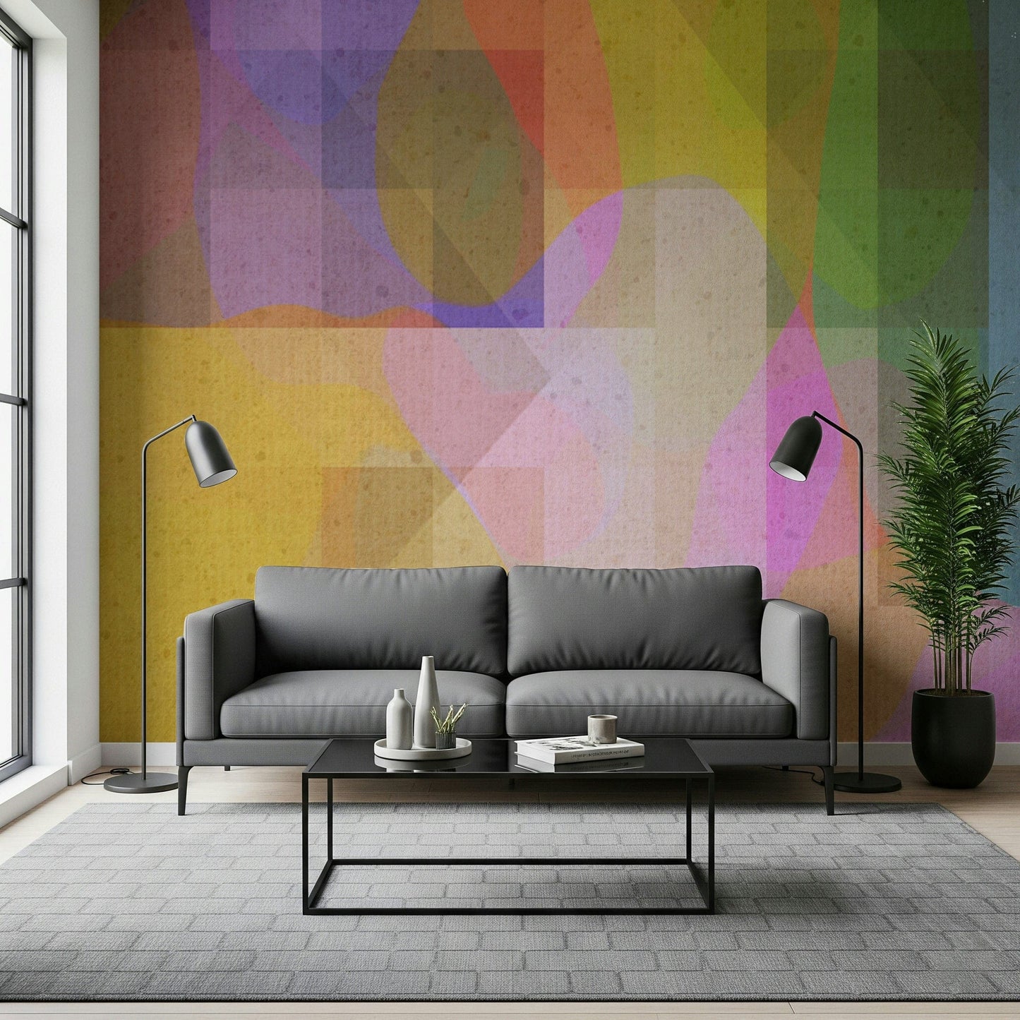 A pastel geometric wallpaper with blended shapes and soft gradients for a calm, modern aesthetic.