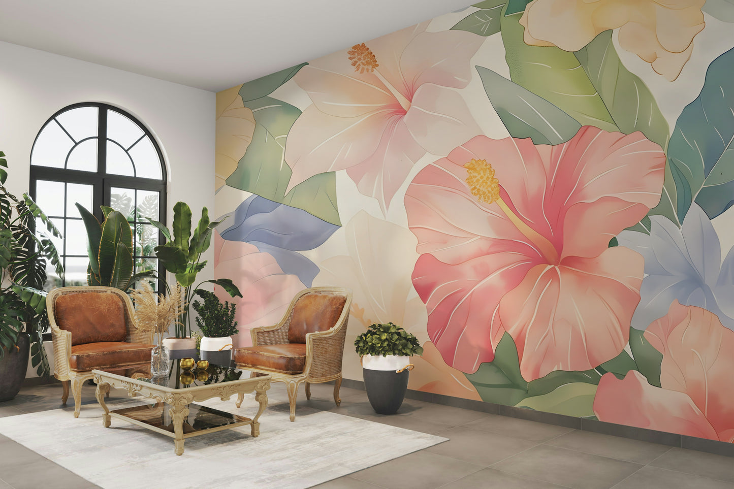 Pastel Hibiscus Watercolor Wallpaper