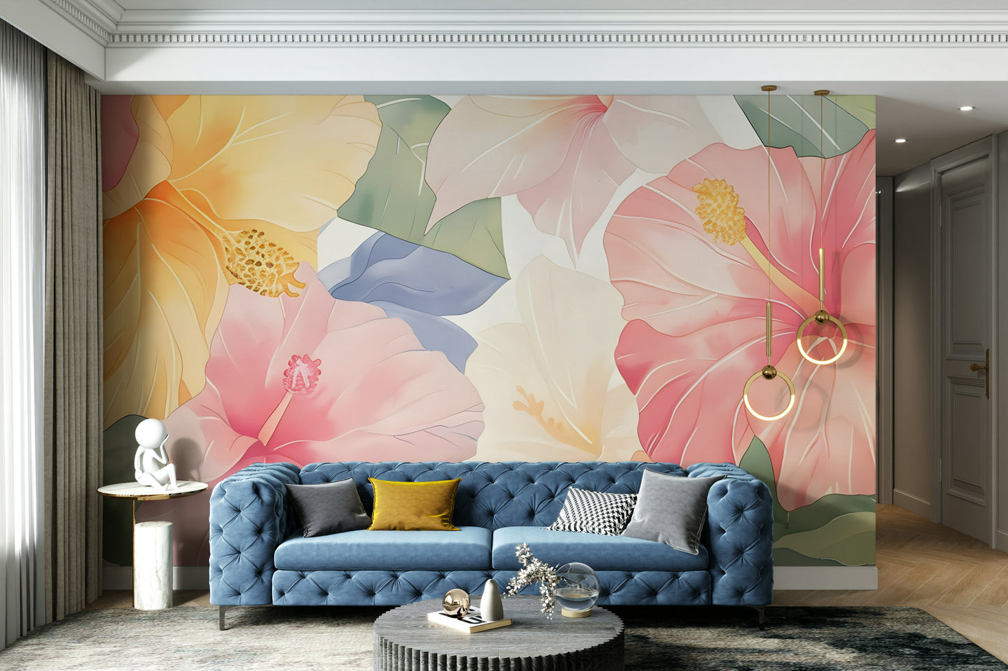 Pastel Hibiscus Watercolor Wallpaper