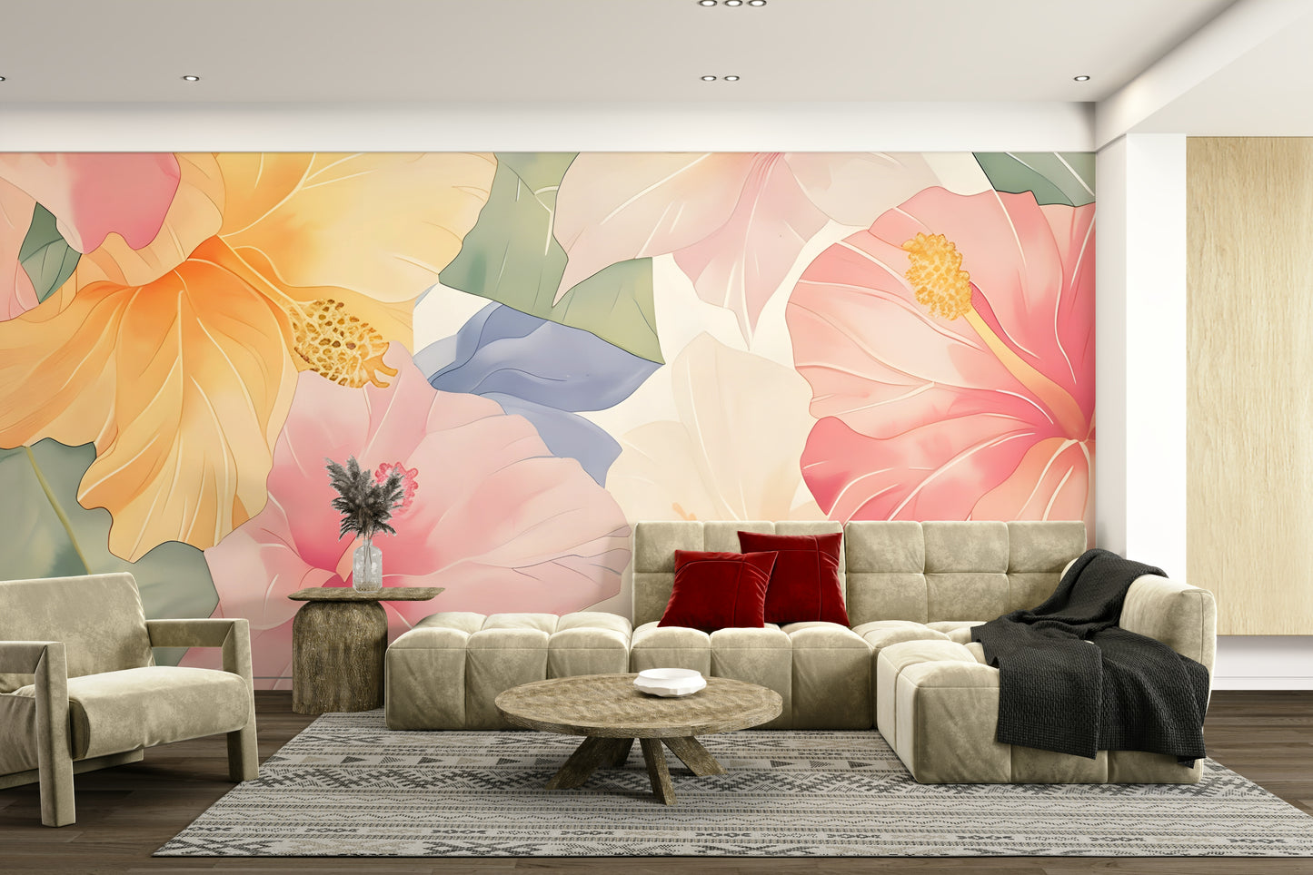 Pastel Hibiscus Watercolor Wallpaper