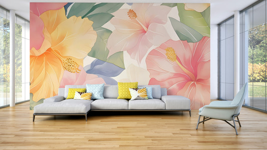 Pastel Hibiscus Watercolor Wall Mural