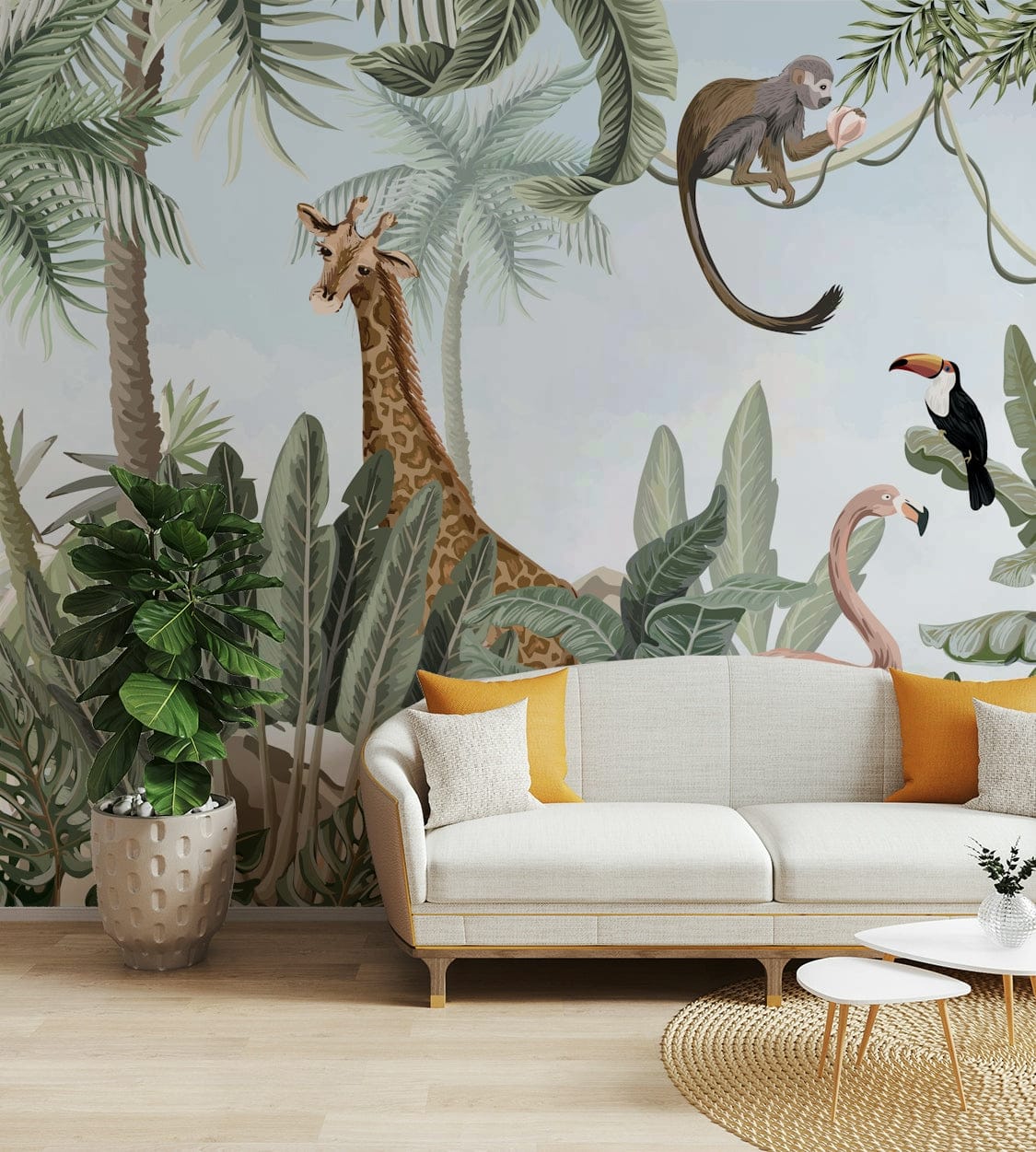 The colors are soft and gentle, with pale greens, browns, and dark shades.

