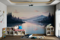 The colors are soft, muted tones of blue, pink, and gray.

