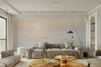 Elegant pastel ocean scene mural for coastal rooms.


