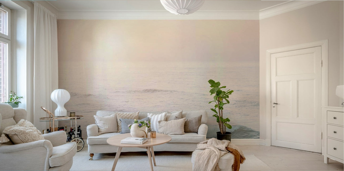 Pastel ocean dawn mural for soothing interior decor.

