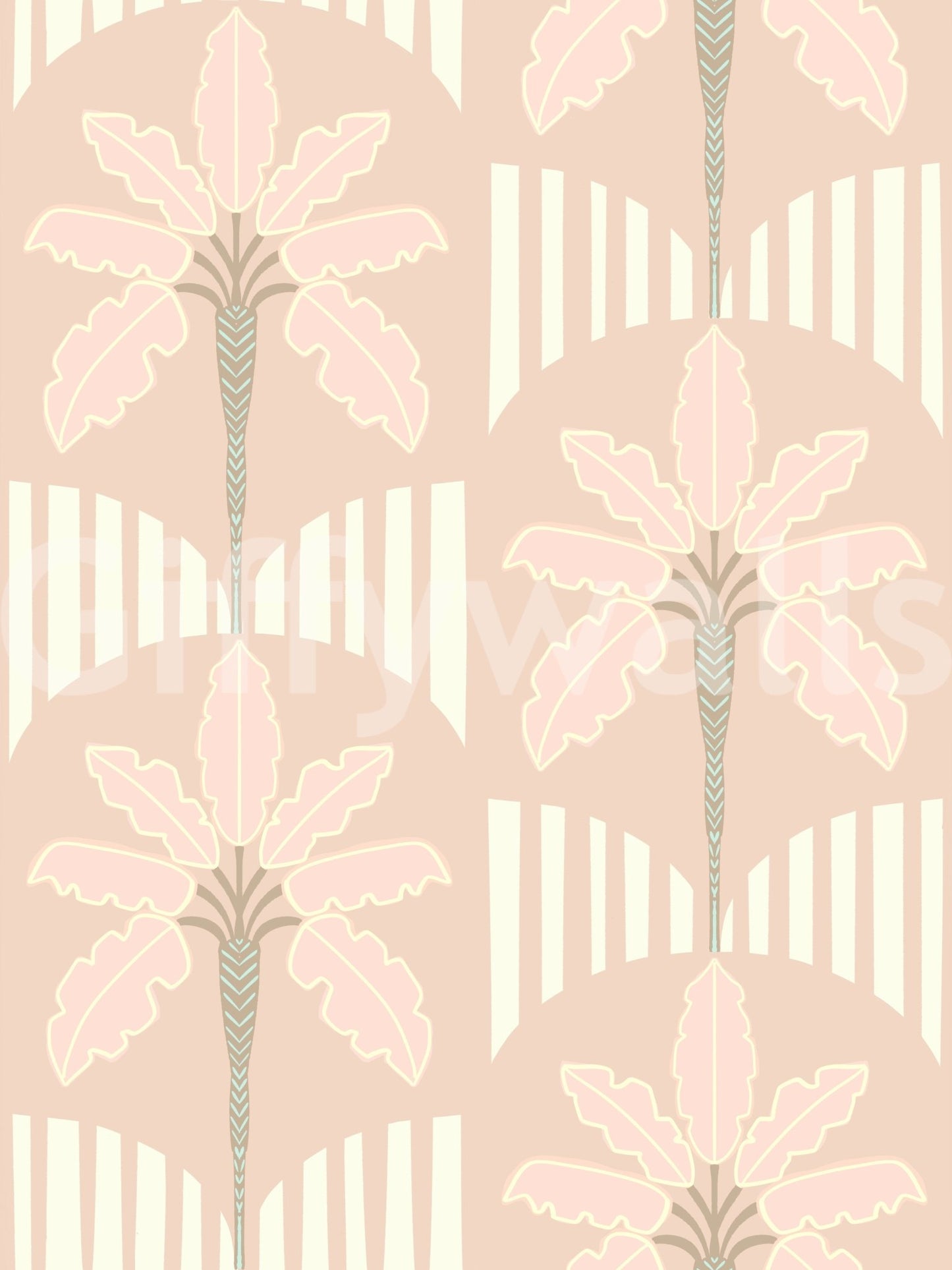 Pastel palm wallpaper with blush fronds on beige background