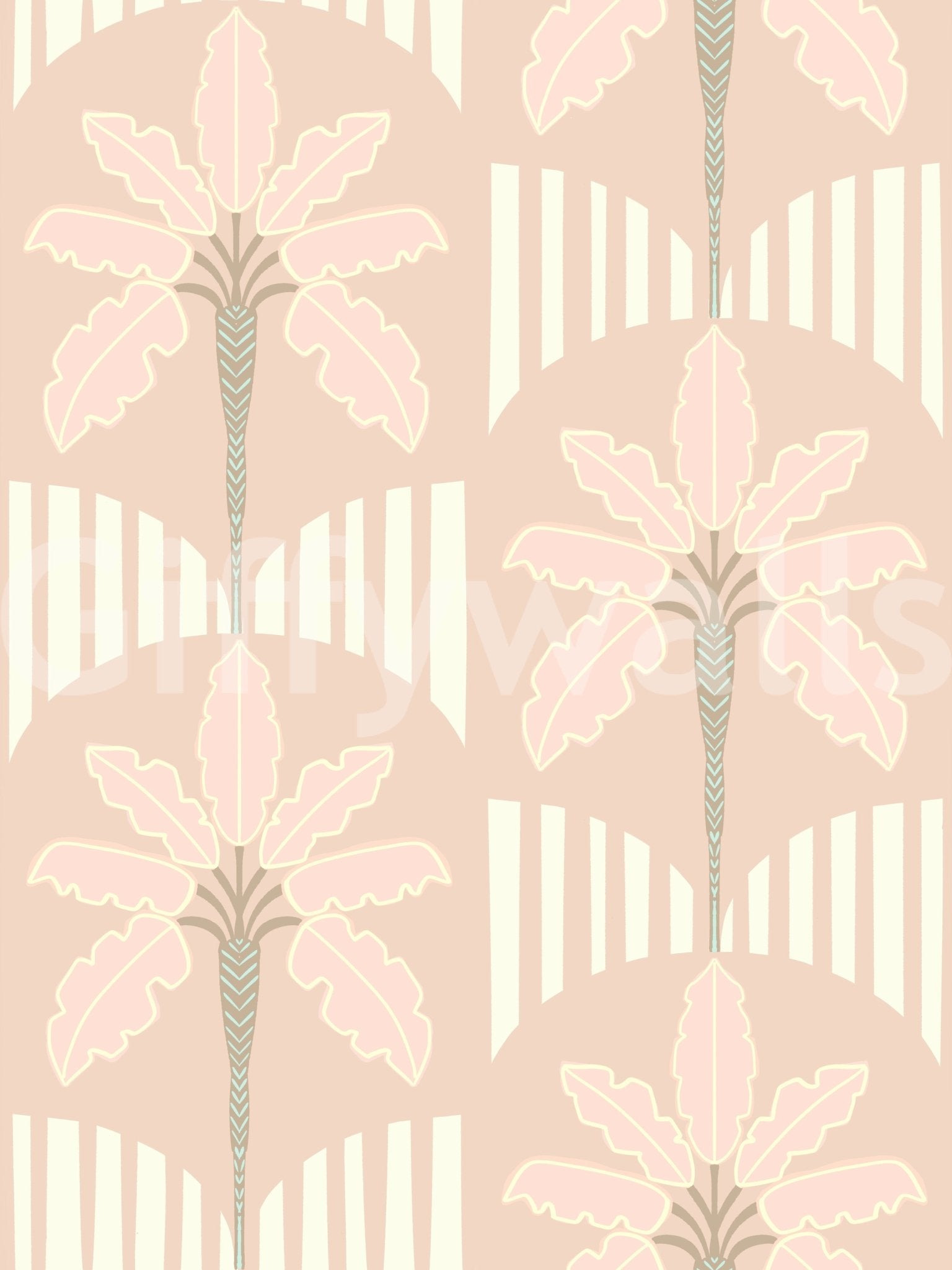 Pastel palm wallpaper with blush fronds on beige background