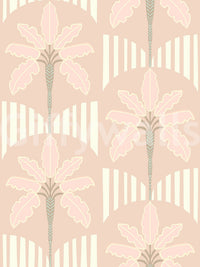 Pastel palm wallpaper with blush fronds on beige background