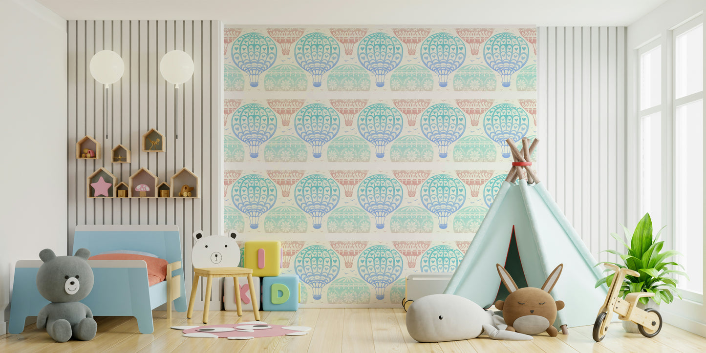 Air balloon wallpaper with floral patterns


