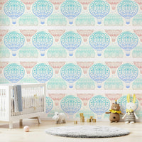 Colorful balloon pattern with birds flying

