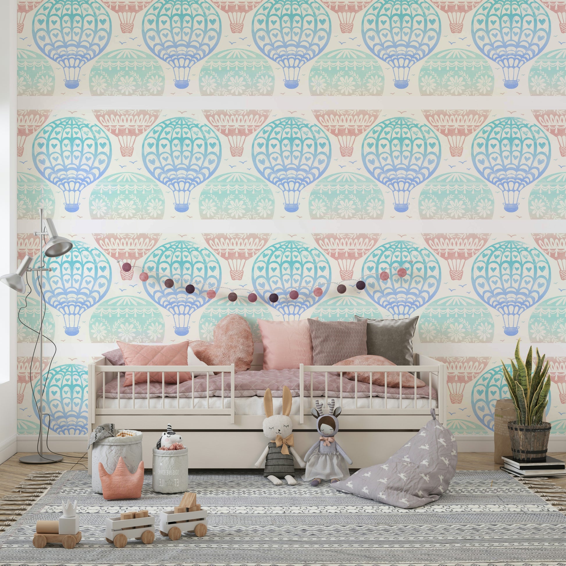 Cute heart balloon design on soft tones

