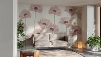 Minimalist pink poppy wallpaper for interiors
