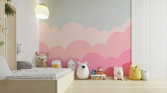 Gentle sunrise mural with pastel pink and purple tones.

