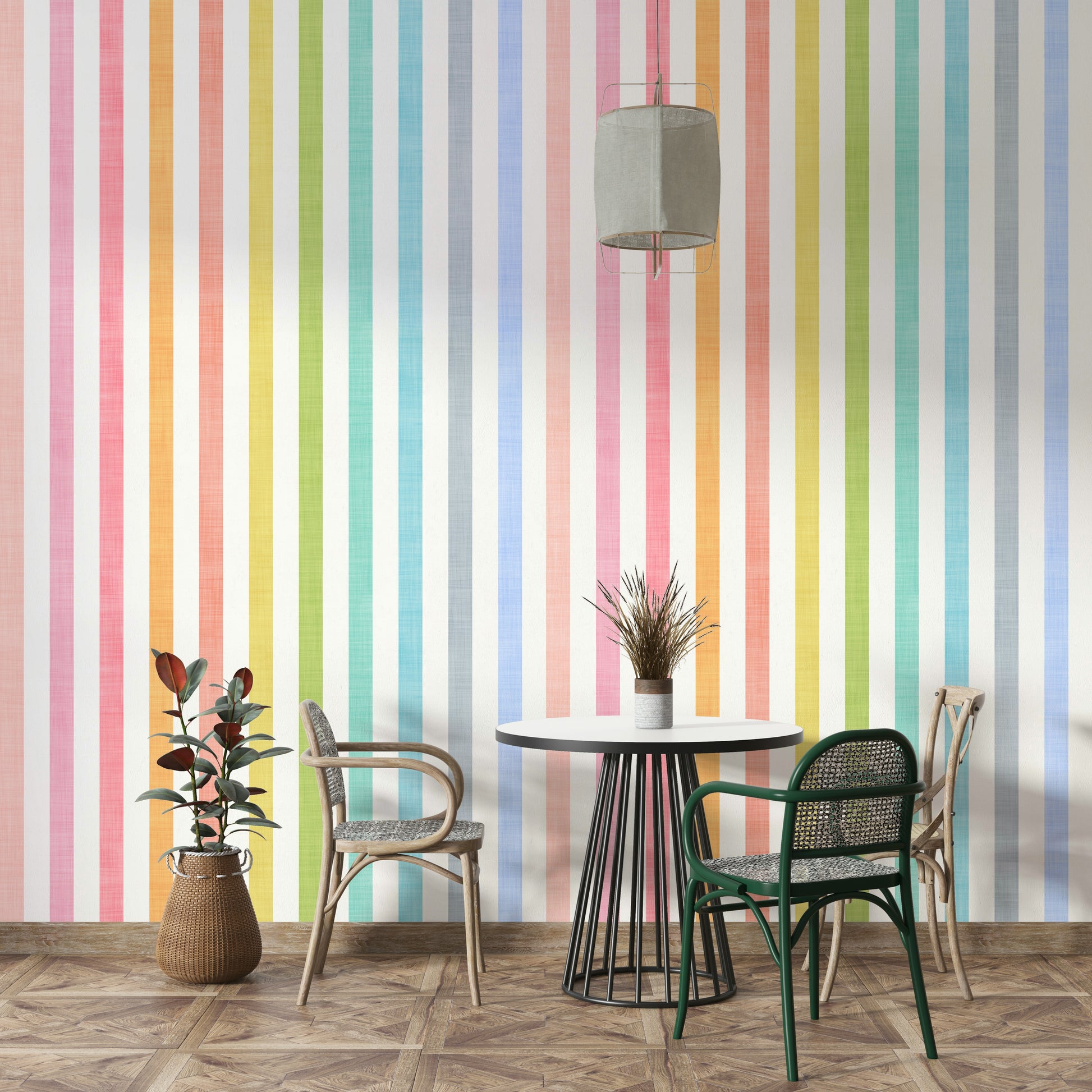 Cheerful pastel stripe wallpaper design