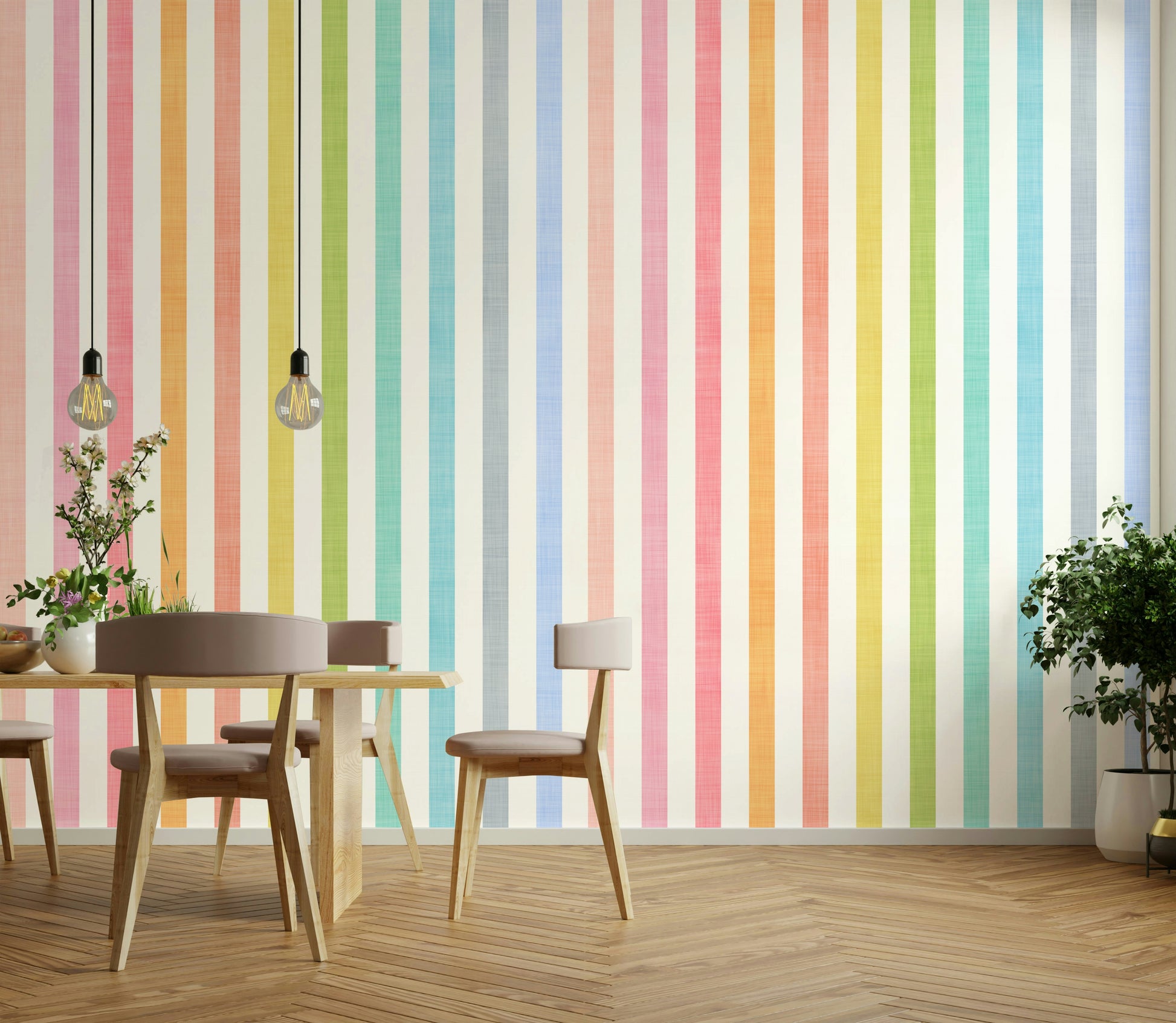 Kids room wallpaper with rainbow stripes