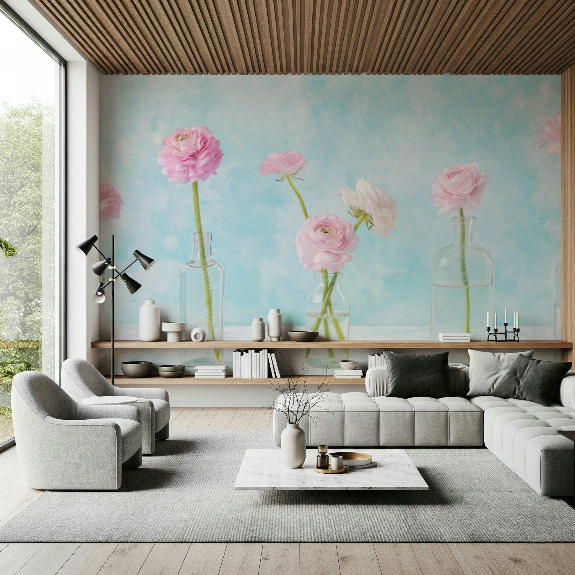 Pastel Ranunculus Glass Decor Wall Mural