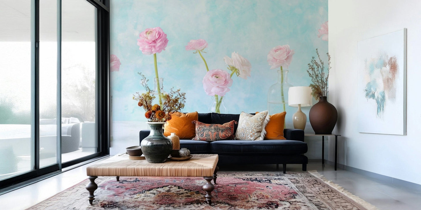 Pastel Ranunculus Glass Decor Wall Mural