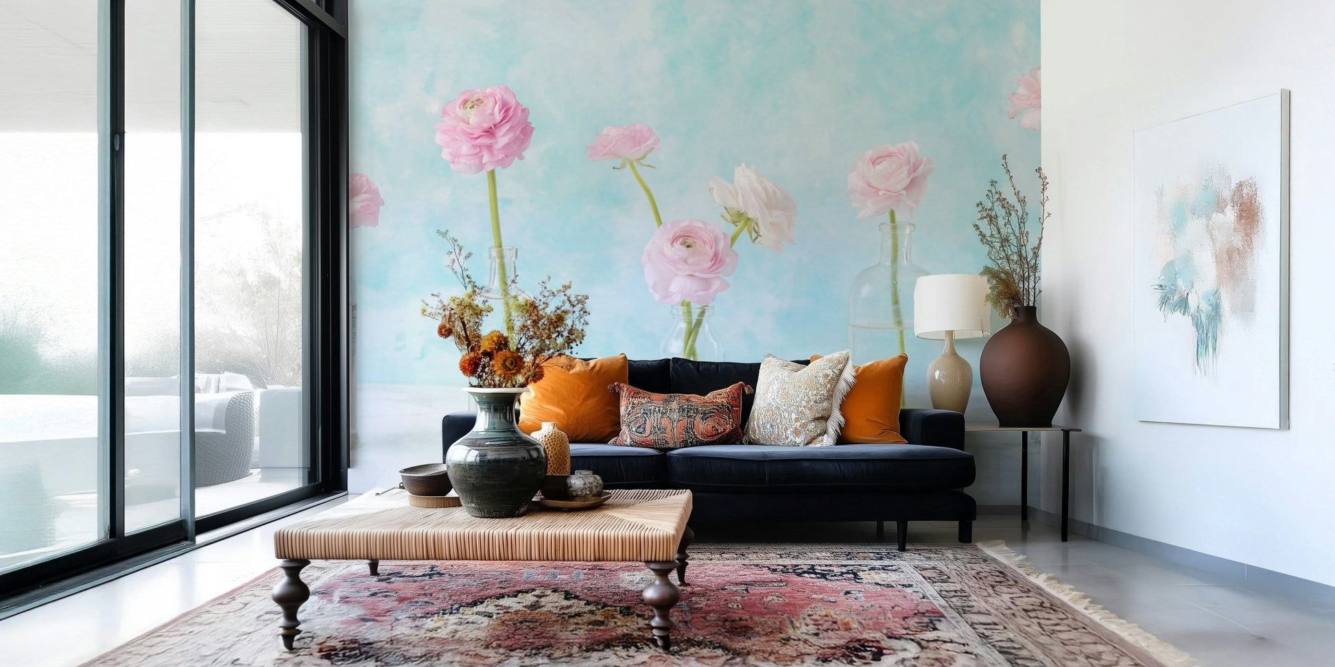 Pastel Ranunculus Glass Decor Wall Mural