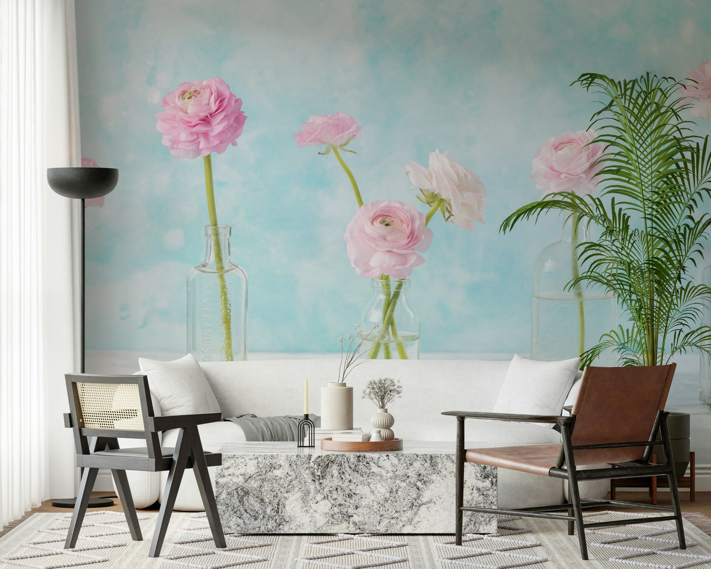 Pastel Ranunculus Glass Decor Wall Mural