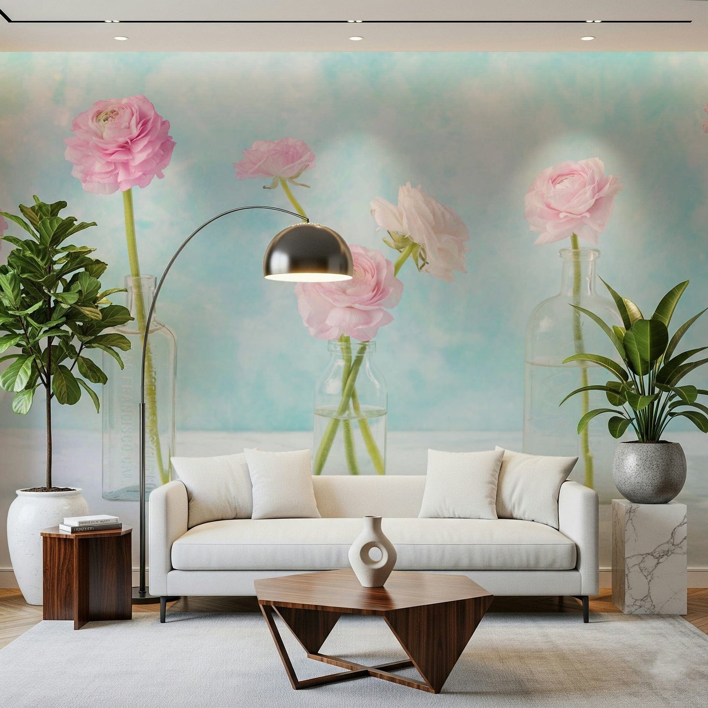 Pastel Ranunculus Glass Decor Wall Mural