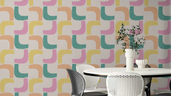 Pastel Retro Boomerang Mid Century Modern Wallpaper with playful boomerang shapes.

