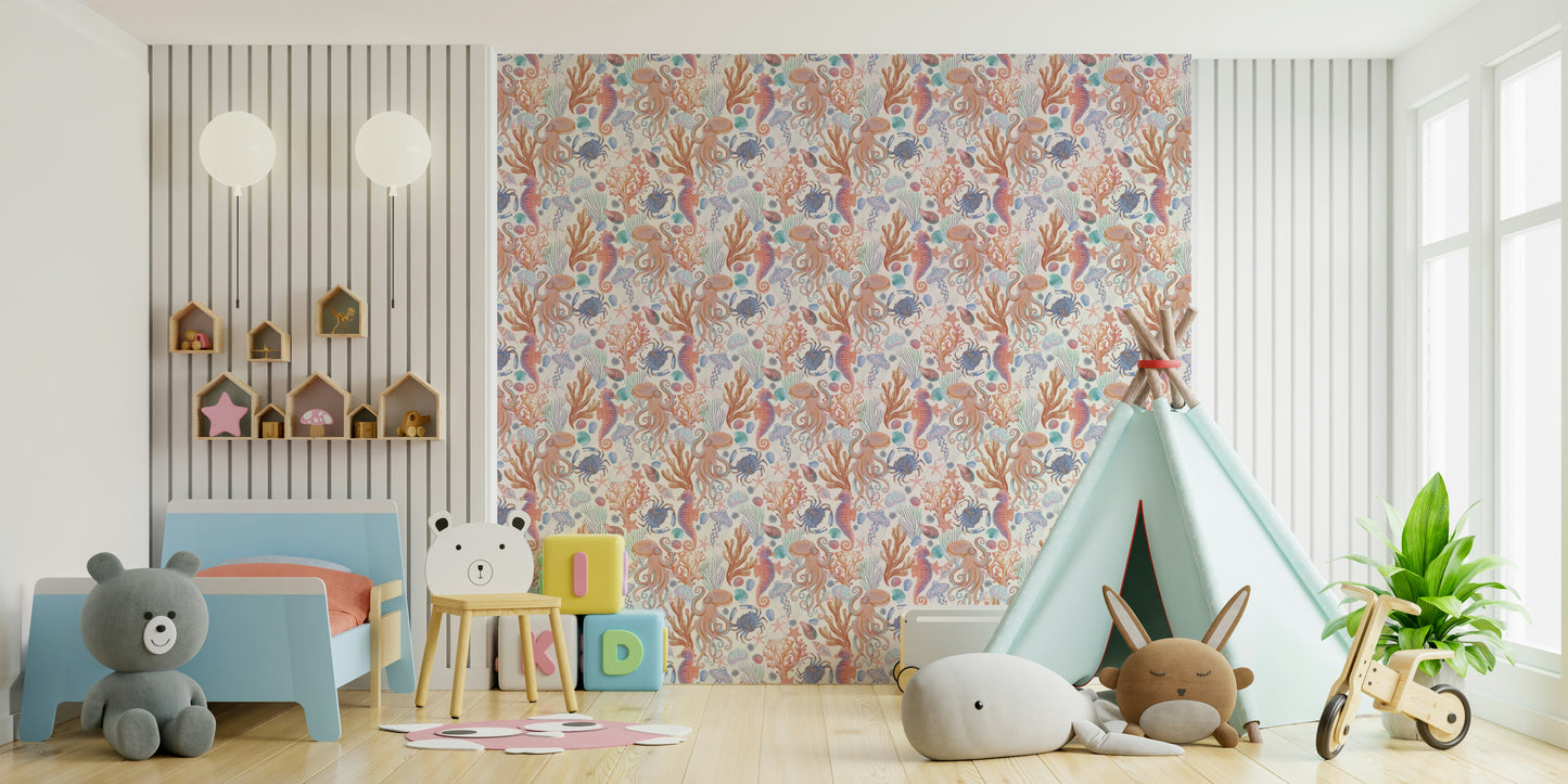 Coastal wallpaper with soft marine colors

