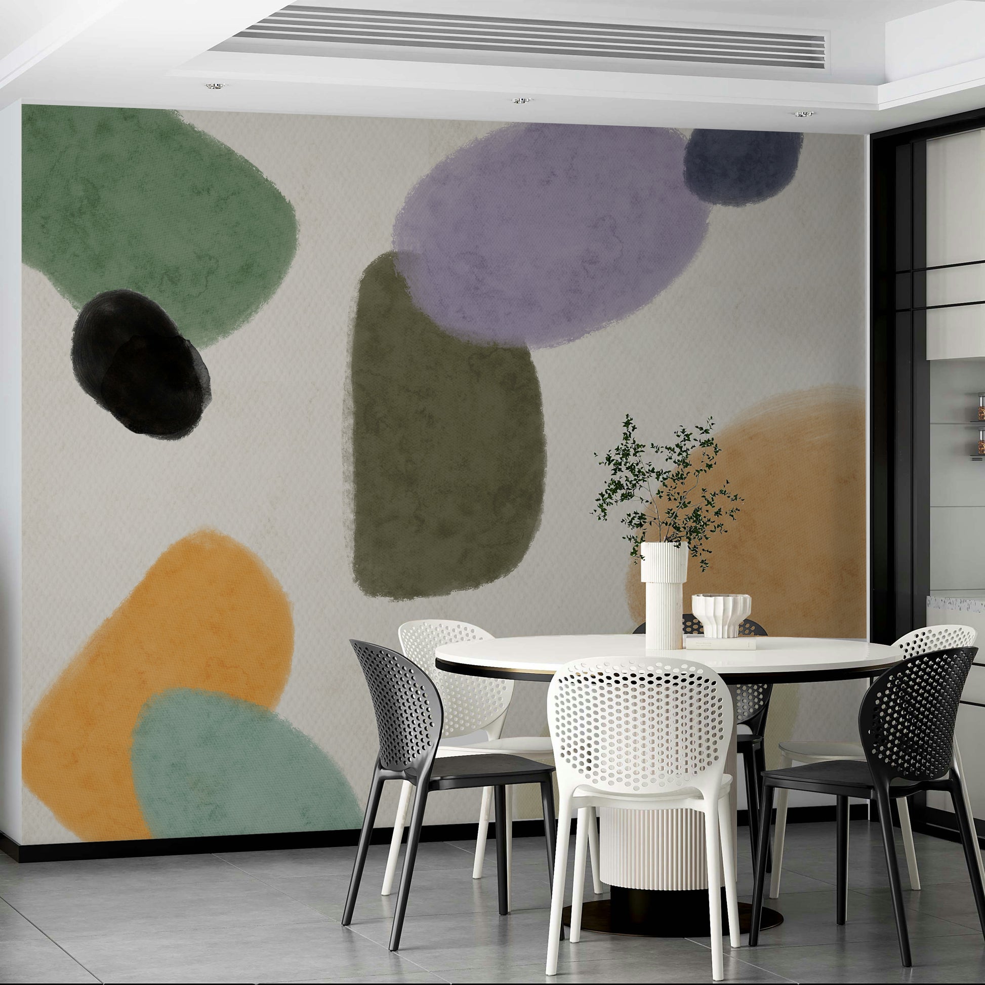 Abstract mural with soft shapes

