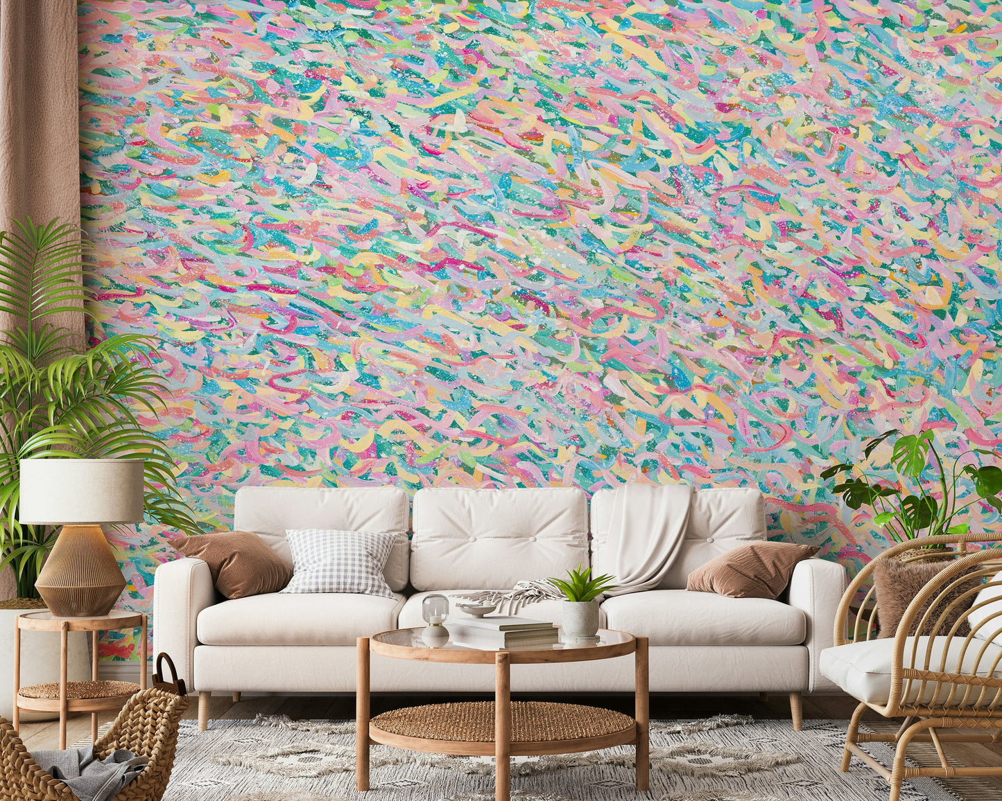 An artistic minimalist form mural for home decor.