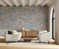 An artistic soft focus mural on minimalist wallpaper.