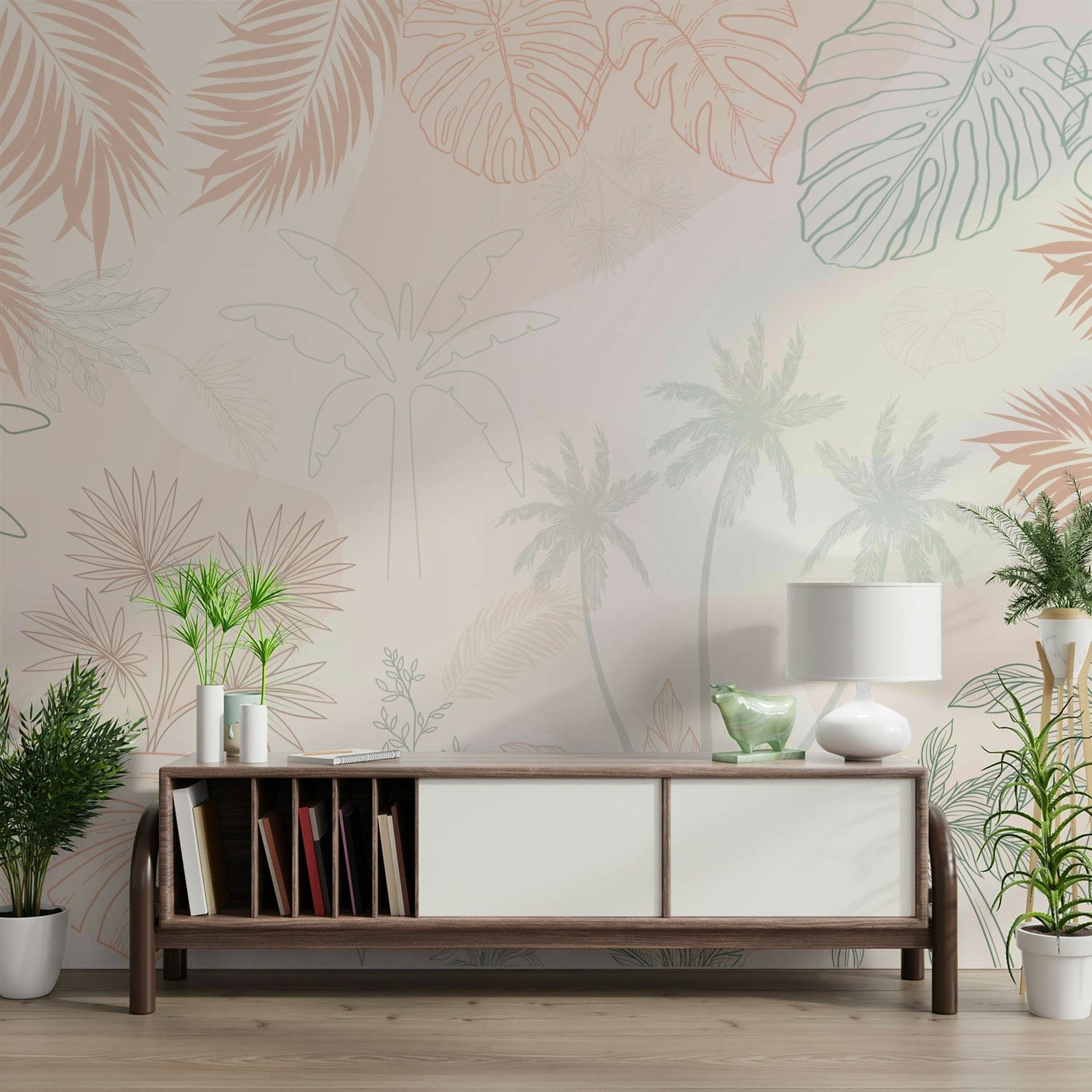 The colors are soft and muted, with pale hues.

