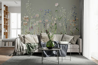 A soothing wallpaper with detailed wildflower illustrations arranged in a natural meadow style.